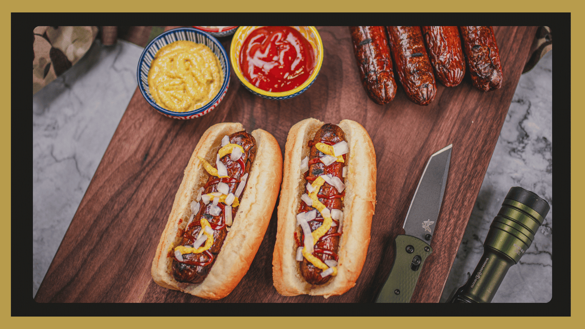 Wagyu Hot Dogs topped with condiments